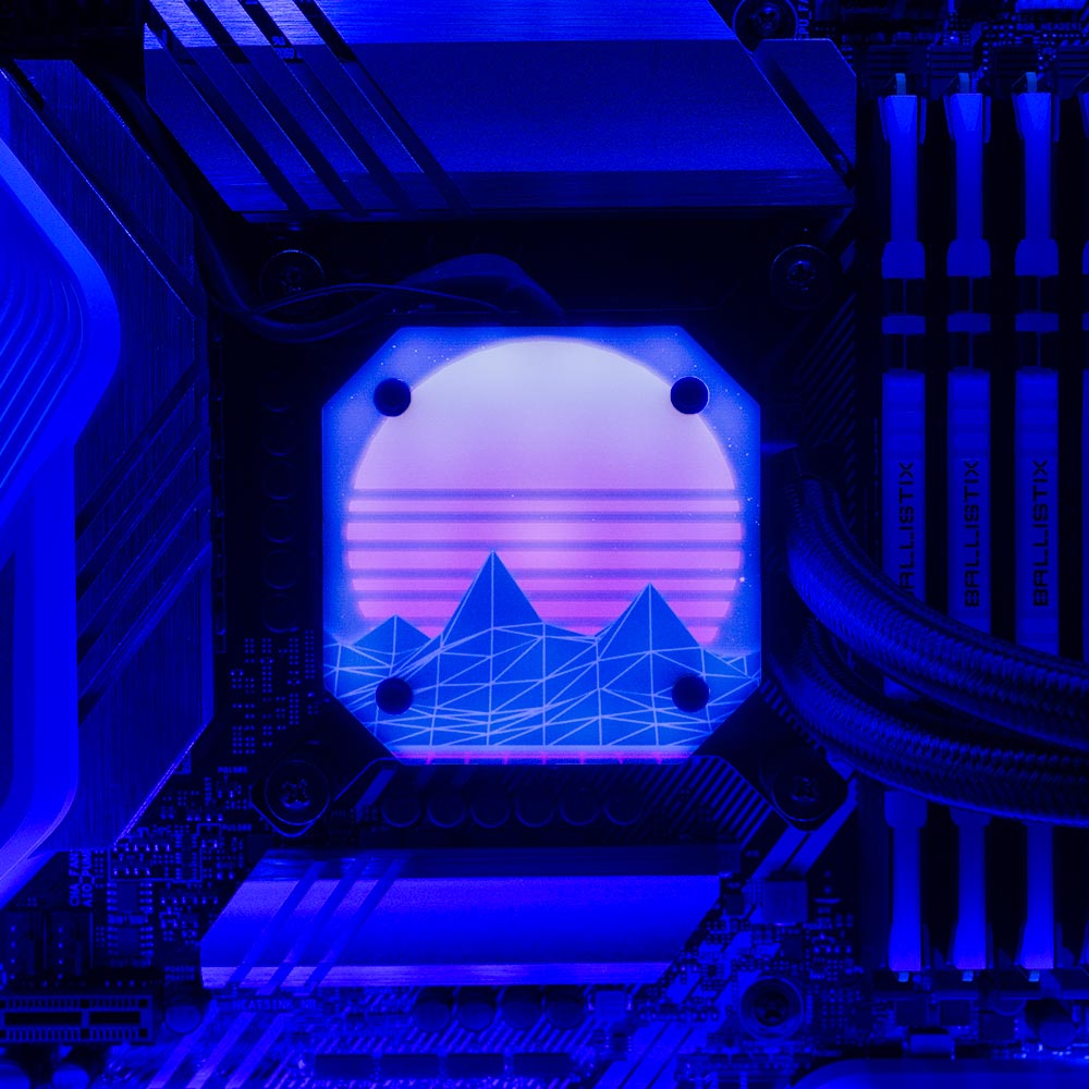 Synthwave Sunset AIO Cover for Corsair iCUE ELITE CAPELLIX (H100i, H115i, H150i Black and White) - V1Tech