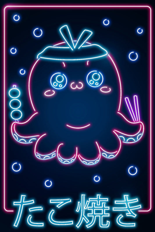 Neon Octopus Takoyaki Blue Kanji