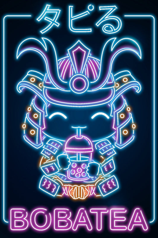 Retro Neon Boba Tea Samurai