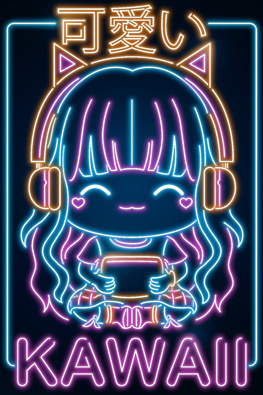 Retro Neon Kawaii Girl