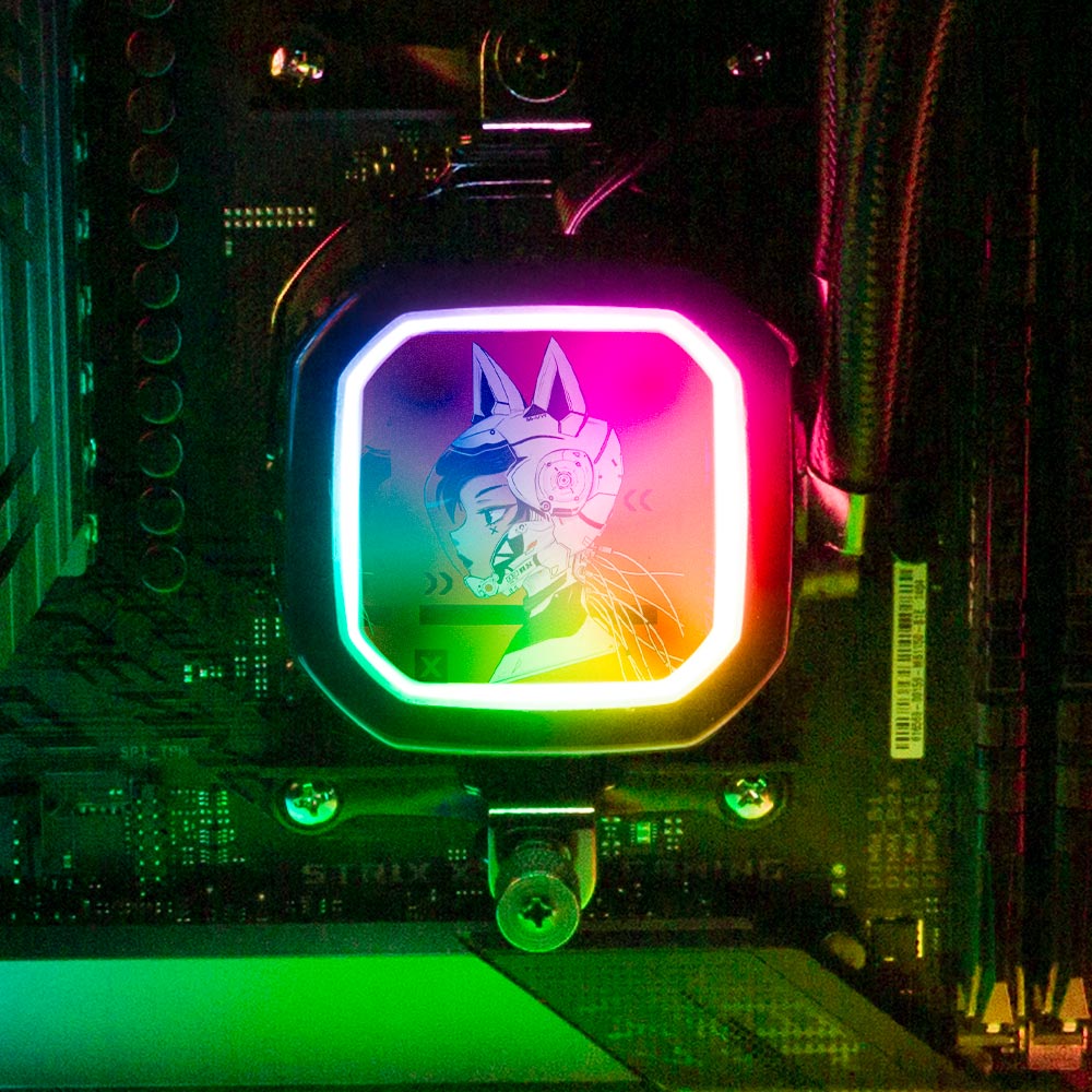 Cyberpunk Kitty AIO Cover for Corsair RGB Hydro Platinum and Pro Series (H100i, H115i, H150i, H100X, XT, X, SE, H60) - YacilArt - V1Tech