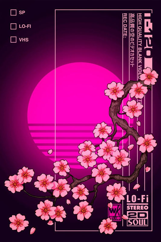 VHS Sakura Rewind Midnight Plexi Glass Wall Art - Warakami Vaporwave - V1 Tech