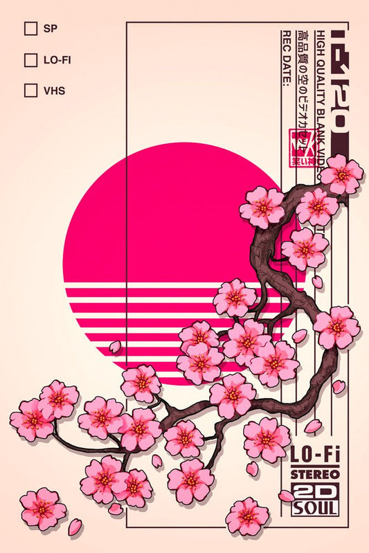 VHS Sakura Rewind Plexi Glass Wall Art - Warakami Vaporwave - V1 Tech