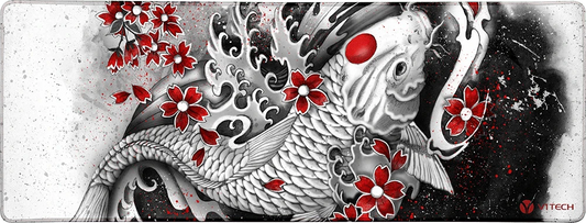 White Koi and Sakuras Large Mouse Pad - Marine Loup - V1 Tech