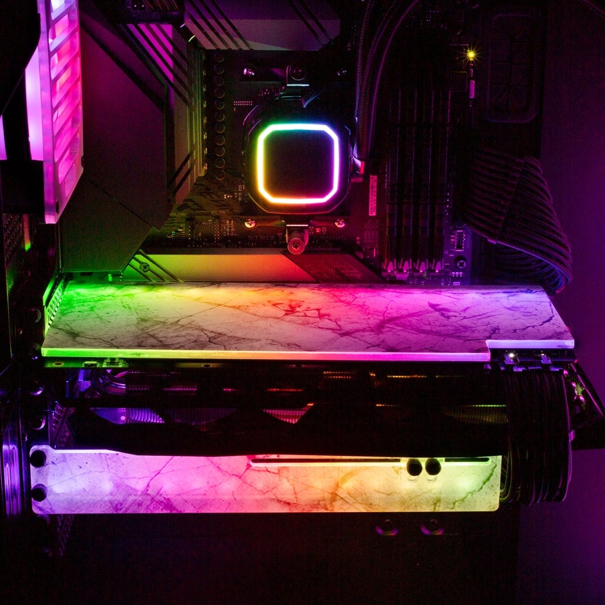 White Marble RGB GPU Support Bracket - V1Tech