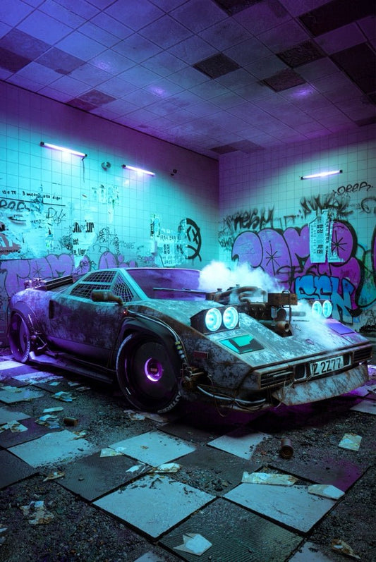 Cyber Car Graffiti Plexi Glass Wall Art - Skie Graphic Studio - V1Tech