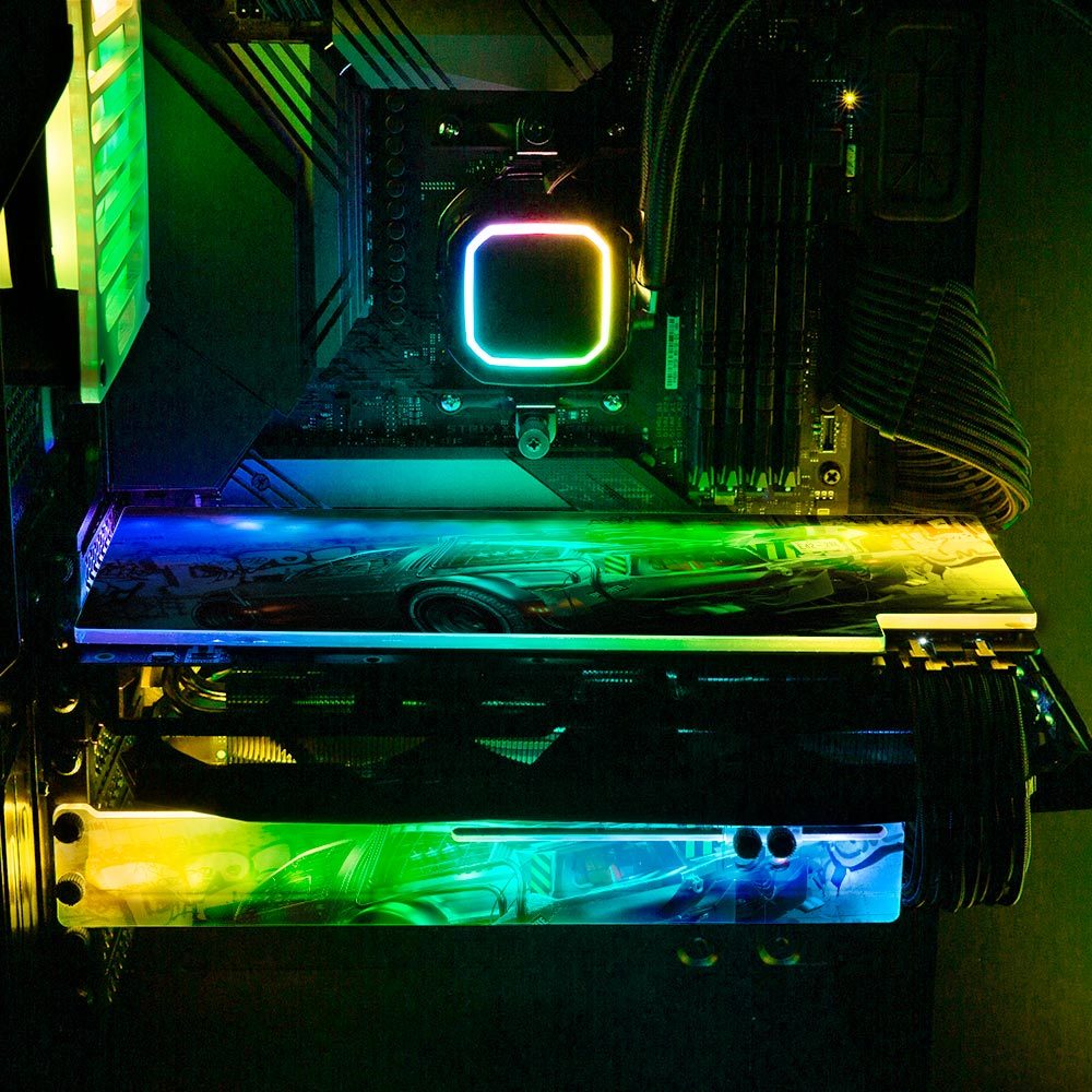 Cyber DeLorean2 RGB GPU Support Bracket - Skie Graphic Studio - V1Tech