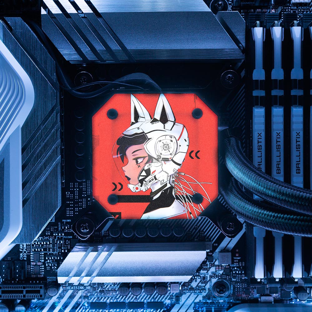 Cyberpunk Kitty AIO Cover for Corsair iCUE ELITE CAPELLIX (H100i, H115i, H150i Black and White) - YacilArt - V1Tech