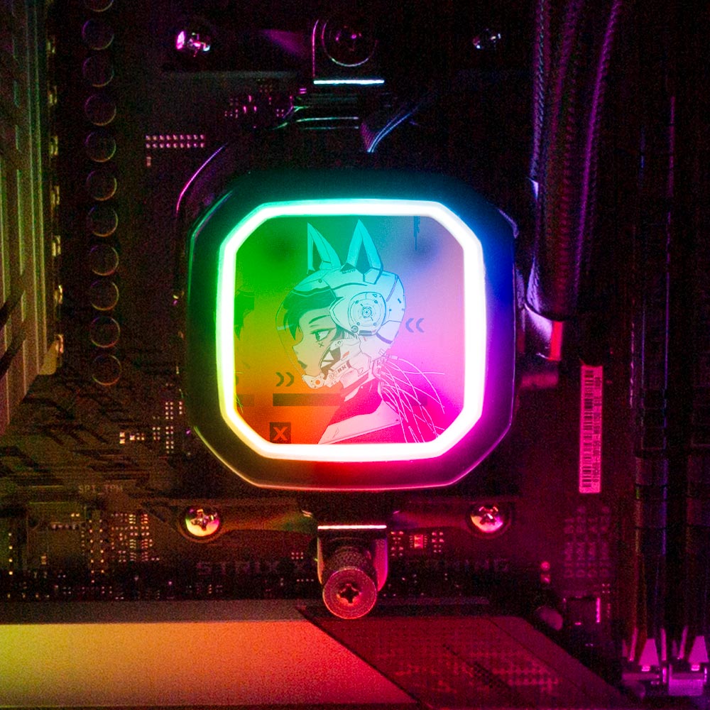 Cyberpunk Kitty AIO Cover for Corsair RGB Hydro Platinum and Pro Series (H100i, H115i, H150i, H100X, XT, X, SE, H60) - YacilArt - V1Tech