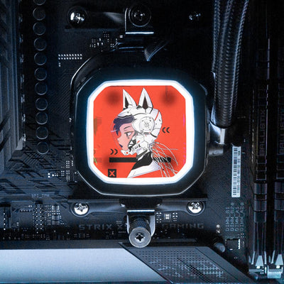 Cyberpunk Kitty AIO Cover for Corsair RGB Hydro Platinum and Pro Series (H100i, H115i, H150i, H100X, XT, X, SE, H60)