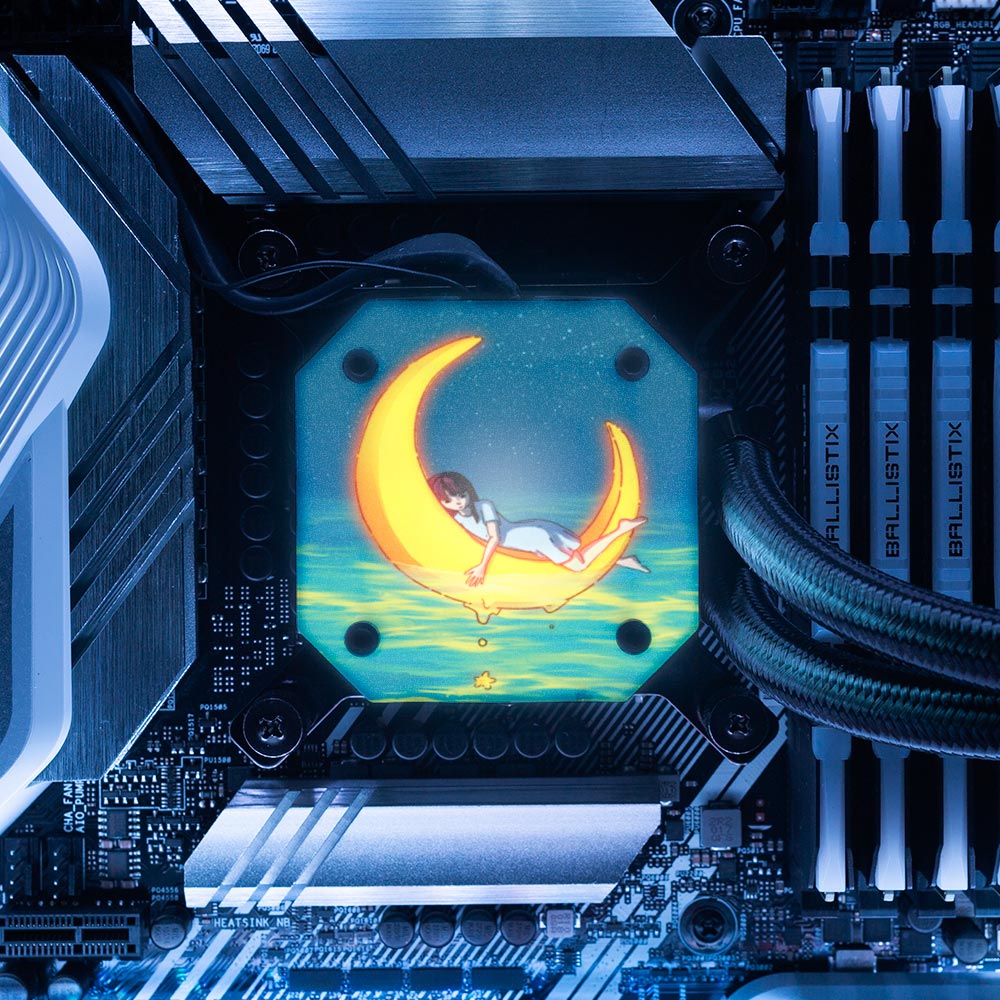 Girl On the the Moon AIO Cover for Corsair iCUE ELITE CAPELLIX (H100i, H115i, H150i Black and White) - Seerlight - V1Tech