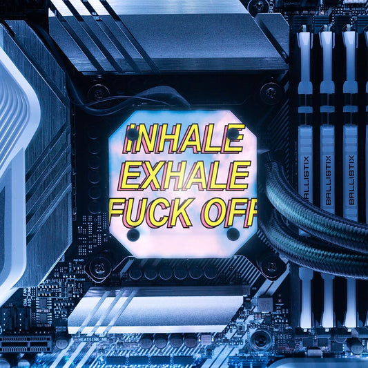 Inhale Exhale Fuck Off AIO Cover for Corsair iCUE ELITE CAPELLIX (H100i, H115i, H150i Black and White) - Javilostcontrol - V1Tech
