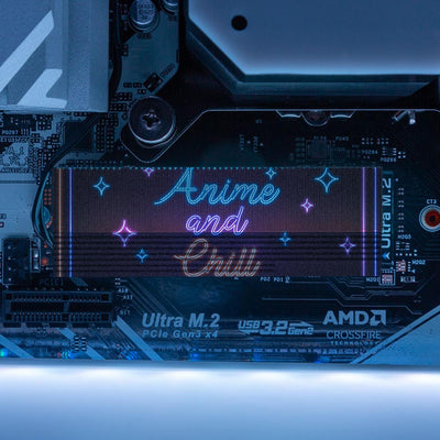 Neon Anime and Chill M.2 Heatsink Cover with ARGB Lighting