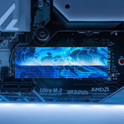 Neon Blue Portal M.2 Heatsink Cover with ARGB Lighting