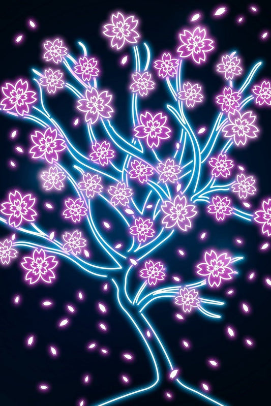 Neon Blue Sakura Tree Plexi Glass Wall Art - Donnie Art - V1Tech
