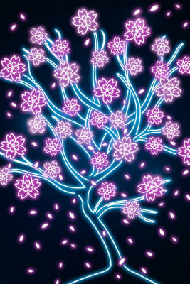 Neon Blue Sakura Tree Plexi Glass Wall Art