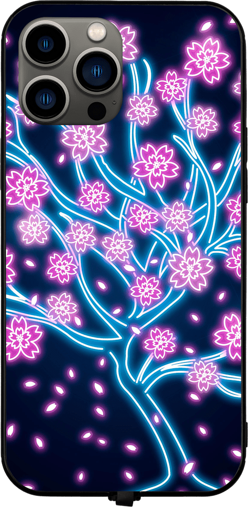 Neon Blue Sakura Tree RGB LED Protective Phone Case for iPhone and Samsung Models - Donnie Art - V1 Tech