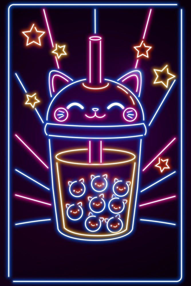 Neon Bubble Cat Plexi Glass Wall Art - Donnie Art - V1Tech