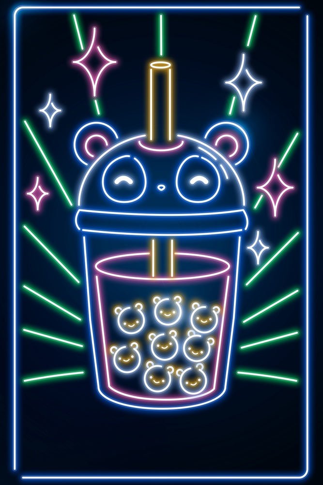 Neon Bubble Panda Bear Plexi Glass Wall Art - Donnie Art - V1Tech