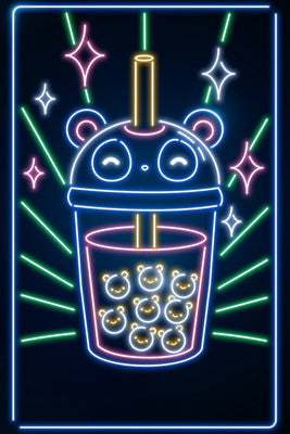 Neon Bubble Panda Bear Plexi Glass Wall Art