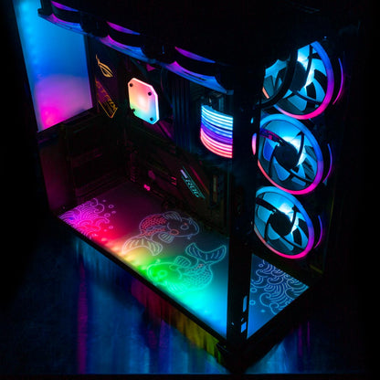 Neon Carpe Koi Lian Li O11 Dynamic and XL Bottom Panel Plate Cover with ARGB LED Lighting - Donnie Art - V1Tech