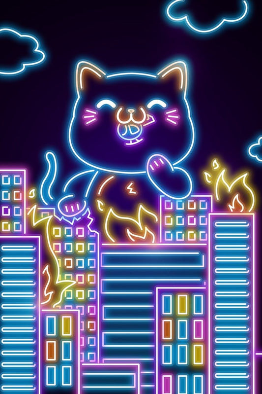 Neon Cat City Plexi Glass Wall Art - Donnie Art - V1Tech