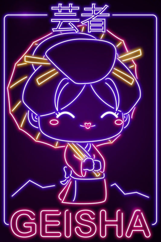 Neon Chibi Geisha Plexi Glass Wall Art - Donnie Art - V1Tech