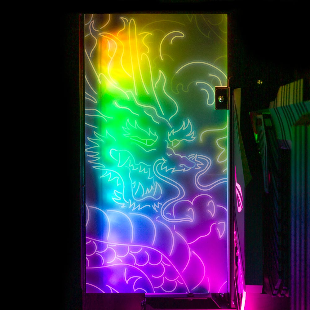 Neon Dragon Lian Li O11 and Dynamic and XL Rear Panel Plate Cover with ARGB LED Lighting - Donnie Art - V1Tech