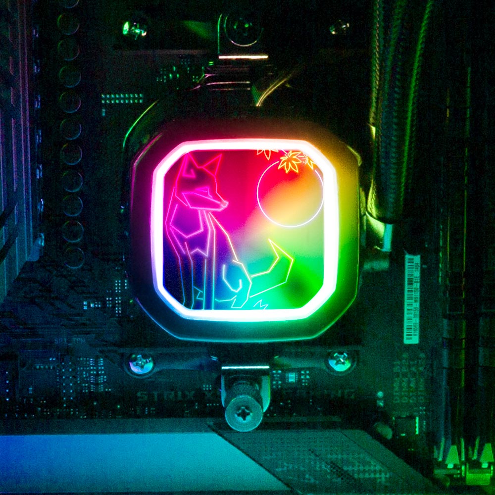 Neon Fox AIO Cover for Corsair RGB Hydro Platinum and Pro Series (H100i, H115i, H150i, H100X, XT, X, SE, H60) - Donnie Art - V1Tech