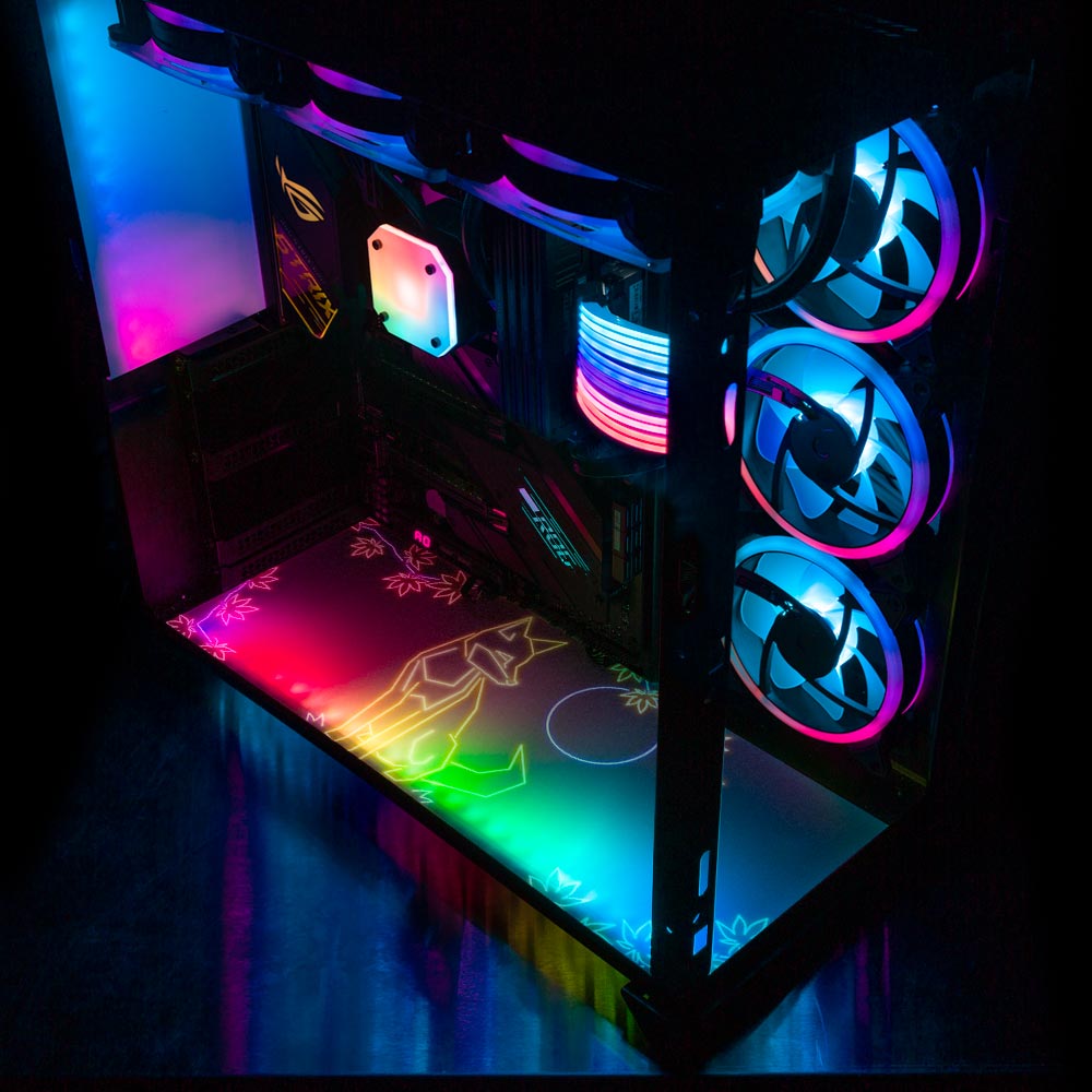 Neon Fox Lian Li O11 Dynamic and XL Bottom Panel Plate Cover with ARGB LED Lighting - Donnie Art - V1Tech