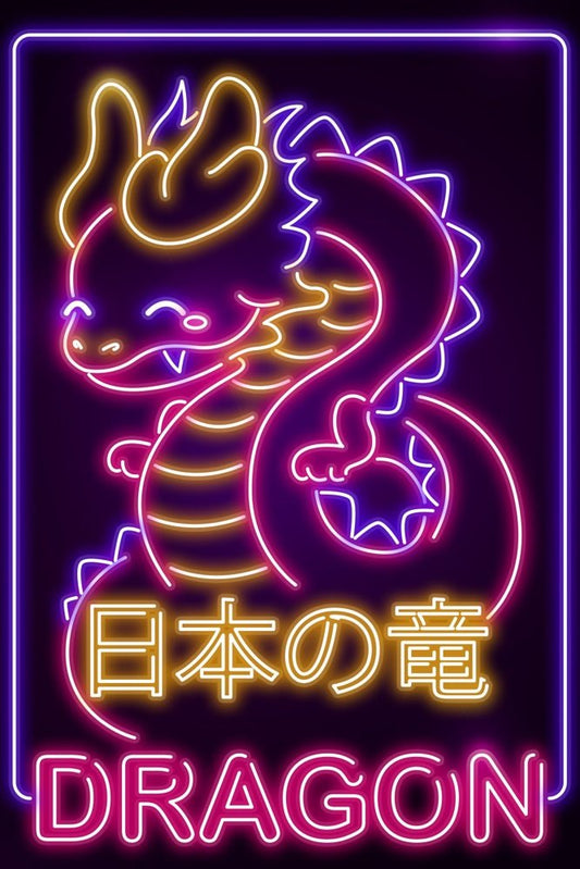Neon Kawaii Dragon Plexi Glass Wall Art - Donnie Art - V1Tech