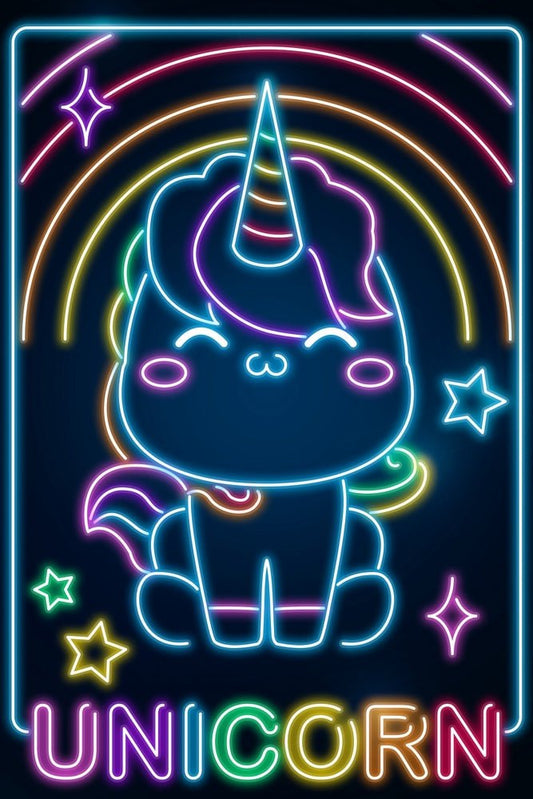 Neon Kawaii Unicorn Plexi Glass Wall Art - Donnie Art - V1Tech