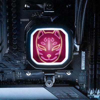 Neon Kitsune Mask AIO Cover for Corsair RGB Hydro Platinum and Pro Series (H100i, H115i, H150i, H100X, XT, X, SE, H60)