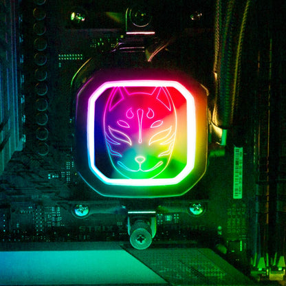 Neon Kitsune Mask AIO Cover for Corsair RGB Hydro Platinum and Pro Series (H100i, H115i, H150i, H100X, XT, X, SE, H60) - Donnie Art - V1Tech