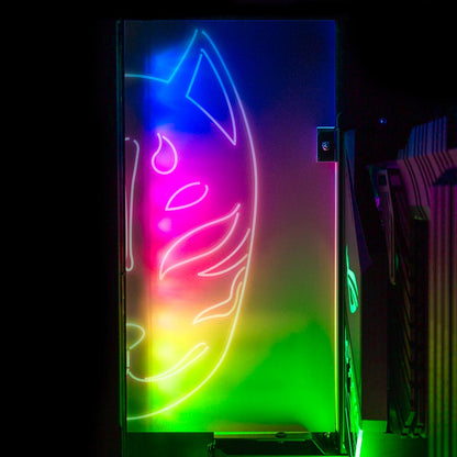 Neon Kitsune Mask Lian Li O11 and Dynamic and XL Rear Panel Plate Cover with ARGB LED Lighting - Donnie Art - V1Tech