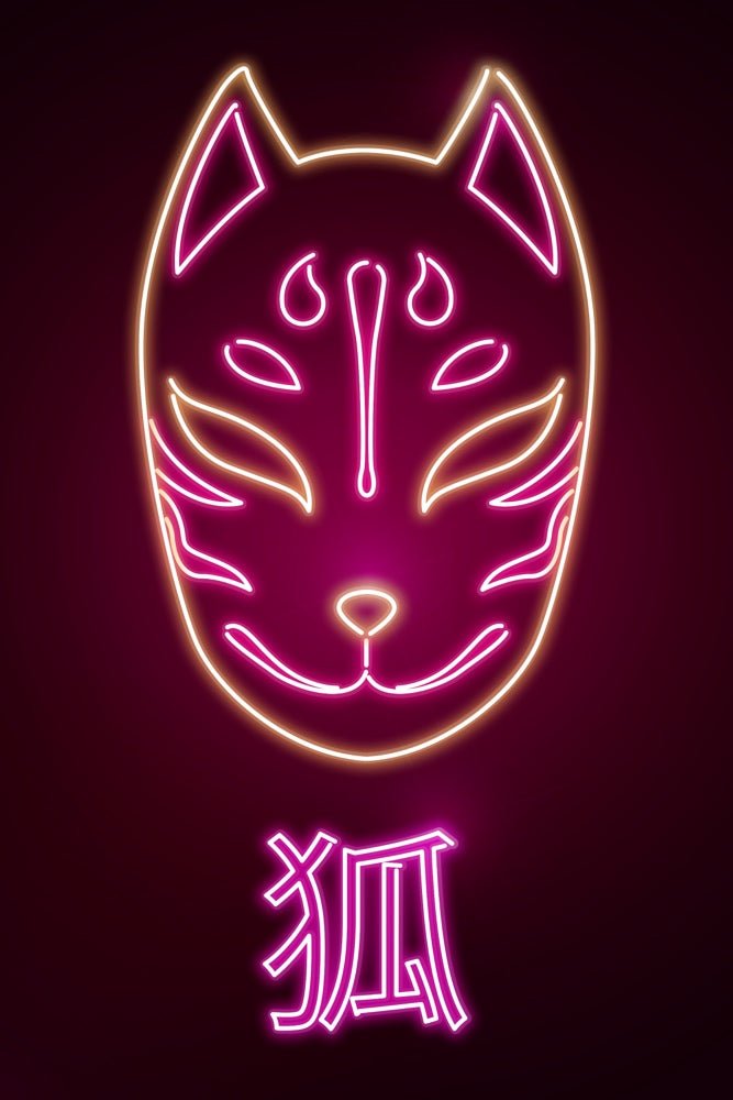 Neon Kitsune Mask Plexi Glass Wall Art - Donnie Art - V1Tech