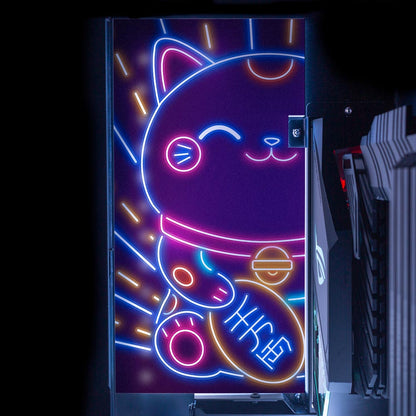 Neon Maneki Neko Lian Li O11 and Dynamic and XL Rear Panel Plate Cover with ARGB LED Lighting - Donnie Art - V1Tech