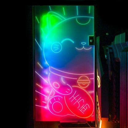Neon Maneki Neko Lian Li O11 and Dynamic and XL Rear Panel Plate Cover with ARGB LED Lighting - Donnie Art - V1Tech