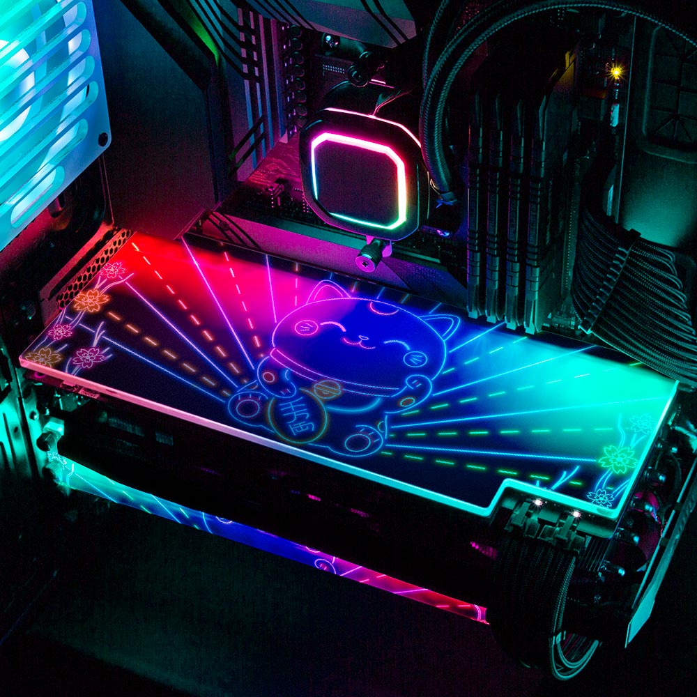 Neon Maneki Neko RGB GPU Backplate - Donnie Art - V1Tech