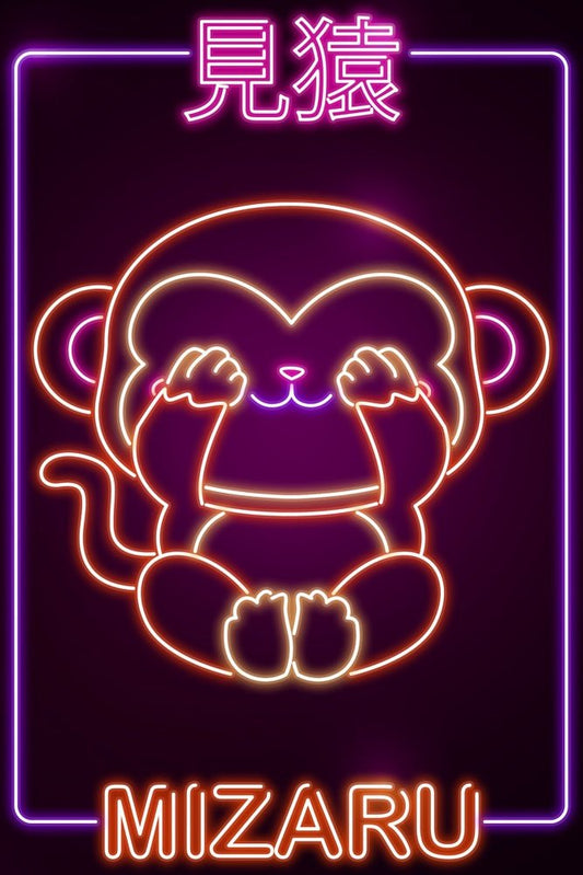 Neon Monkey Mizaru Plexi Glass Wall Art - Donnie Art - V1Tech