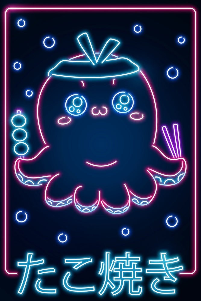 Neon Octopus Takoyaki Blue Kanji Plexi Glass Wall Art - Donnie Art - V1Tech