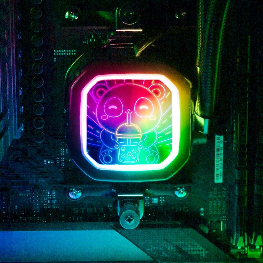 Neon Panda Boba Tea AIO Cover for Corsair RGB Hydro Platinum and Pro Series (H100i, H115i, H150i, H100X, XT, X, SE, H60) - Donnie Art - V1Tech