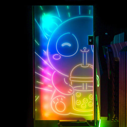 Neon Panda Boba Tea Lian Li O11 and Dynamic and XL Rear Panel Plate Cover with ARGB LED Lighting - Donnie Art - V1Tech