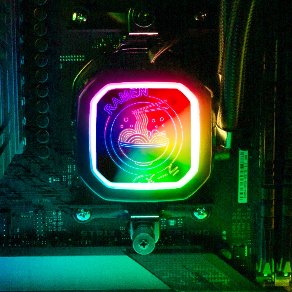 Neon Ramen AIO Cover for Corsair RGB Hydro Platinum and Pro Series (H100i, H115i, H150i, H100X, XT, X, SE, H60) - Donnie Art - V1Tech