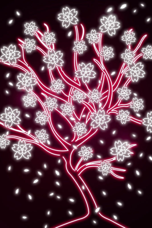 Neon Red Sakura Tree Plexi Glass Wall Art - Donnie Art - V1Tech