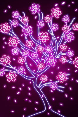 Neon Sakura Tree Plexi Glass Wall Art