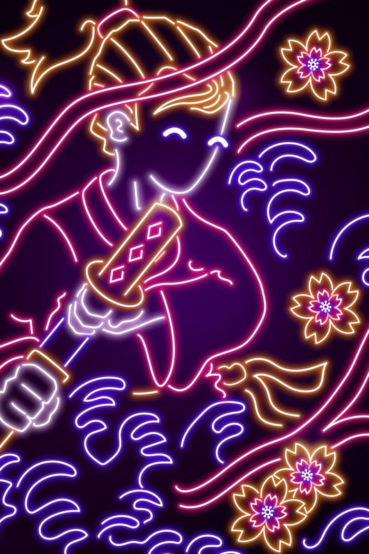 Neon Samurai Tiger Scene 1 Plexi Glass Wall Art - Donnie Art - V1Tech