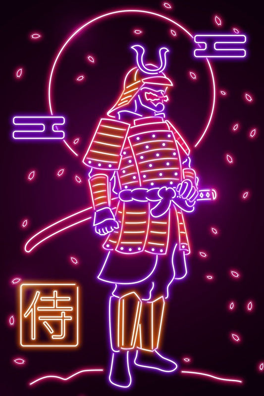 Neon Sun Samurai Plexi Glass Wall Art - Donnie Art - V1Tech