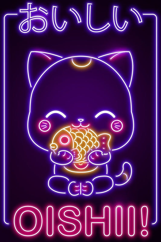 Neon Tiny Cat Oishii Plexi Glass Wall Art - Donnie Art - V1Tech
