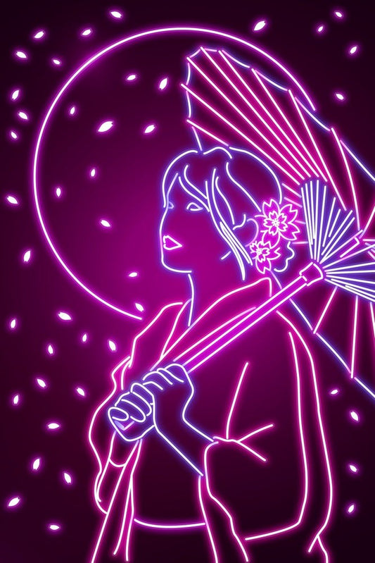 Neon Umbrella Girl Plexi Glass Wall Art - Donnie Art - V1Tech